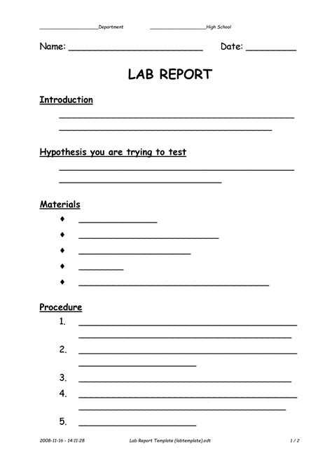 science lab report template middle school